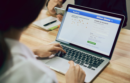 Bangkok, Thailand - August 23, 2017 : Login Screen Facebook icons on apple macbook pro. largest and most popular social networking site in the world.のeditorial素材