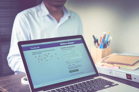 Bangkok, Thailand - August 24, 2017 : Login Screen Facebook icons on apple macbook pro. largest and most popular social networking site in the world.のeditorial素材