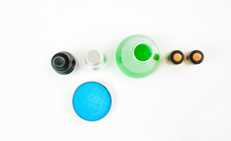 Ingredients of skin care products. the glass, Blank label package for mockup on white background. The concept of natural beauty products.の写真素材