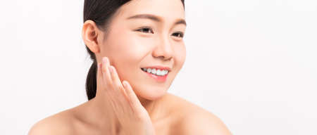 Asian woman is smiling skin beauty and health, for spa products and make up.の写真素材