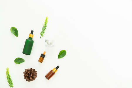 Bottle cream, mockup of beauty product brand. Top view on the white background.の写真素材