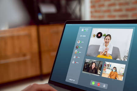 Asian businesswoman making video call meeting to team online and present work projects. Concept...