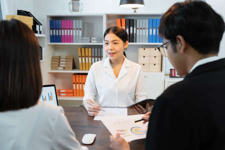 Business teamwork brainstorming meeting and new startup project in workplace, Quality successful work concept.の写真素材