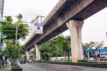 Bangkok, Thailand - December 1, 2017: View of road traffic Phahonyothin Road along with smart...
