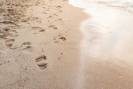 The best relax freedom on the retro beach with  footprint and the soft sunlightの写真素材