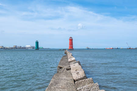 View of lighthouse at Sunda Kelapa harbor, the gate to Jakarta port of Indonesiaの写真素材