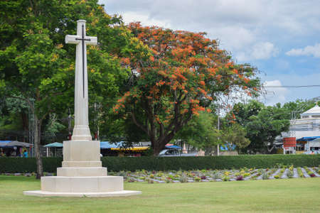 Kanchanaburi, Thailand - June 12, 2016: View of Kanchanaburi War Cemetery in Kanchanaburi, Thailandのeditorial素材