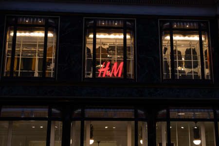 Vienna, Austria - October 10, 2019:  View of H&M, Hennes & Mauritz AB store, the Swedish multinational clothing-retail company of fast-fashion clothing , in a street of Vienna, Austria.のeditorial素材