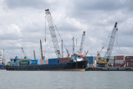 Jakarta, Indonesia - January 2, 2019: View of various ship above the sea at Sunda Kelapa harbor, the...