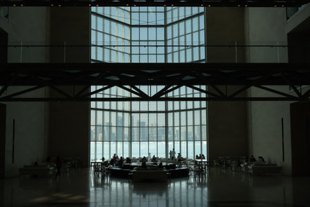 Doha, Qatar - October 13, 2019: Interior lounge cafe view of Museum of Islamic Art, one of the...