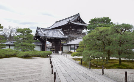 View of Ninna-ji, the head temple of the Omuro school of the Shingon Sect of Buddhism. Located in western Kyoto, Japan.のeditorial素材