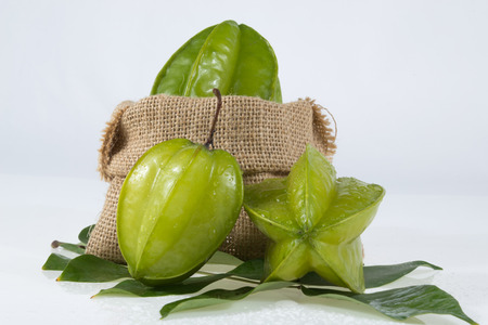 Thai fruit ,star apple on the sackの写真素材