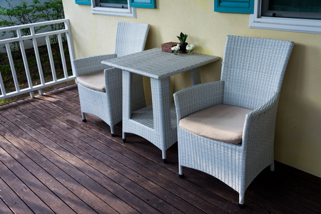 dining table set in font of  houseのeditorial素材