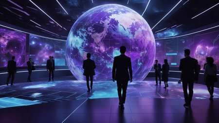 Group of people. Human Resources. Global network. Diversity. Future Business network concept. Generative AI Illustration.の素材