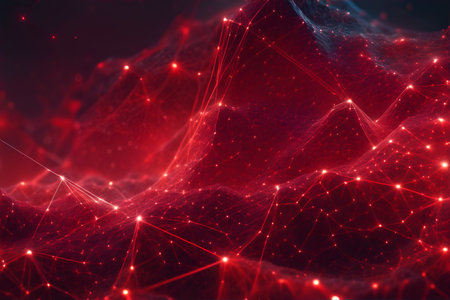 Red virtual technology background with lines and gridsの素材