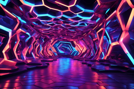 neon square portal, glowing lines tunnelの素材