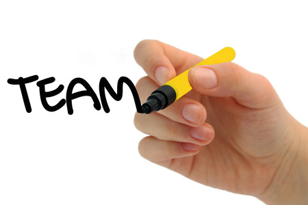 Hand writing Team on transparent wipe board business conceptの写真素材