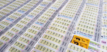 Bangkok, Thailand 13 August 2020 : Thai lottery selling on the street before anoucement of Thai...