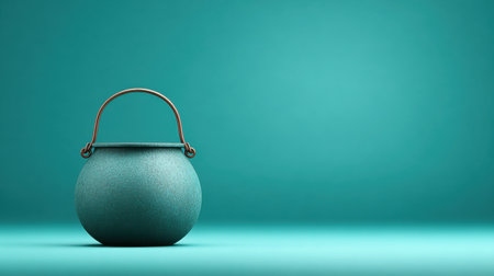 A large green pot sits on a blue background. The pot is empty and the background is a bright, cool blueの素材