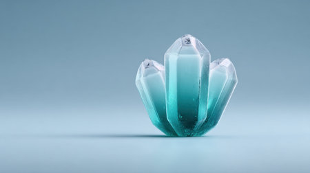 A blue crystal is sitting on a white background. The crystal is shaped like a flower and has a blue and white colorの素材