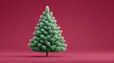 A small Christmas tree is standing on a red background. The tree is the only object in the image, and it is the main focus of the scene. The red background creates a warm and festive moodの素材