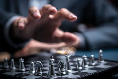 Businessman playing chess think problem solving. business competition planning...