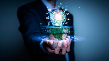 Teacher hold tree biology, Internet education science course degree, study knowledge to creative thinking idea. E-learning graduate certificate program educational chemical business concept.の写真素材