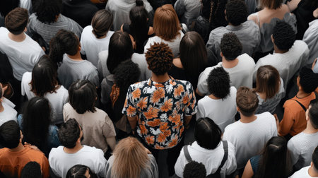 Rear view of a group of diverse people in a conference hallの素材