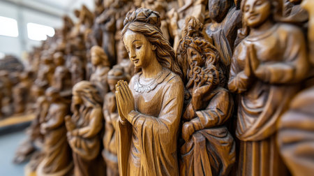 Wooden figures of angels in the church, close-up.の素材