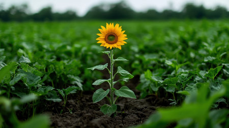 Sunflower growing in the field on a summer day. Selective focus.の素材