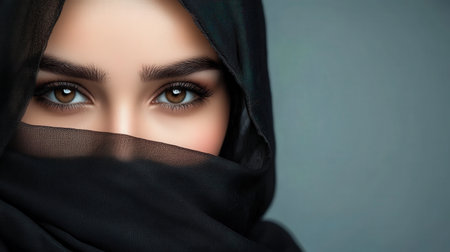 a beauty Arab women wearing headscarf take shot from side view, studio photo, isolated on backgroundの素材
