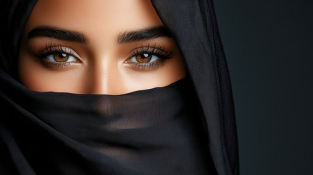 a beauty Arab women wearing headscarf take shot from side view, studio photo, isolated on backgroundの素材