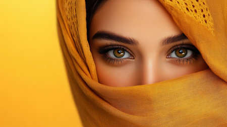 a beauty Arab women wearing headscarf take shot from side view, studio photo, isolated on backgroundの素材