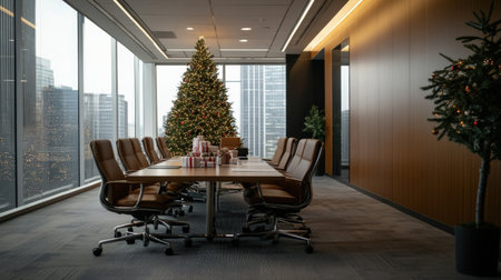 Christmas tree in a modern meeting room. 3d rendering mock upの素材