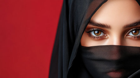 a beauty Arab women wearing headscarf take shot from side view, studio photo, isolated on backgroundの素材