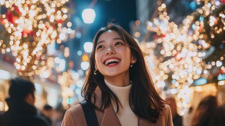 A Asia Japan businesswoman sending out holiday emails with a festive background, celebrating Christmas in a professional setting --ar 16:9 --personalize jaydbm9 --v 6.1 Job ID: 7f24cdaf-4879-46bb-a5d1-47706201b5aeの素材