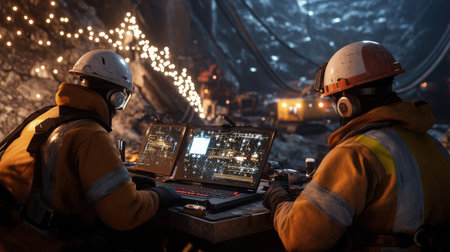 A close-up A team of miner enjoying a virtual Christmas celebration, with festive backgrounds and holiday cheerの素材