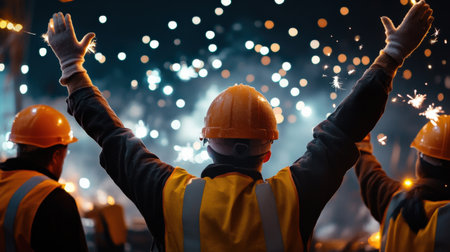 A close-up A team of miner enjoying a virtual Christmas celebration, with festive backgrounds and holiday cheerの素材