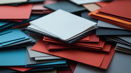 A close-up of Christmas cards with business branding, ready to be sent to clients and partnersの素材