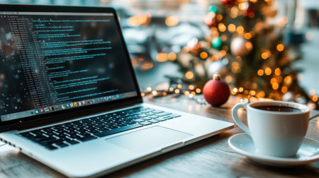 A close-up of a holiday-themed email with a business Christmas message displayed on a laptop screenの素材