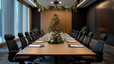 Conference room with christmas tree and decorations. 3d renderingの素材