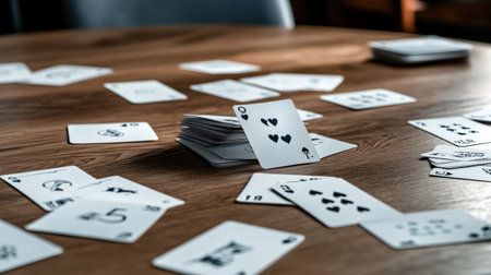 Poker cards on a table in a casino. 3d renderingの素材