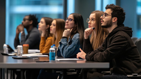A group of trivia participants eagerly waiting for the next question with their buzzers readyの素材