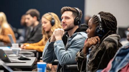 A group of trivia participants eagerly waiting for the next question with their buzzers readyの素材