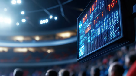 A scoreboard displaying trivia points as teams compete for the top spotの素材