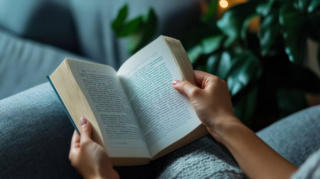 A hand flipping through a self-help book filled with tips for personal growthの素材
