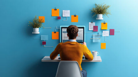 A digital advice board displaying 'Top Tips for Work-Life Balance' in bright colorsの素材