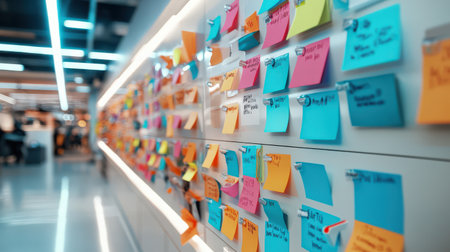 A digital advice board displaying 'Top Tips for Work-Life Balance' in bright colorsの素材