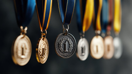 A row of medals ranked from 1 to 10, celebrating the top performers in an eventの素材