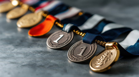 A row of medals ranked from 1 to 10, celebrating the top performers in an eventの素材
